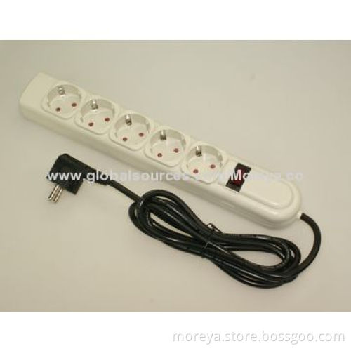 Power Strip of European Standard with 5-socket Outlets, Surge/Overload Protection